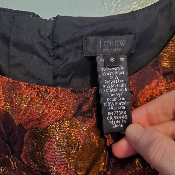 J. Crew Floral Jacquard Brodcade Sleeveless A Line Dress Orange Red Yellow - Picture 10 of 12